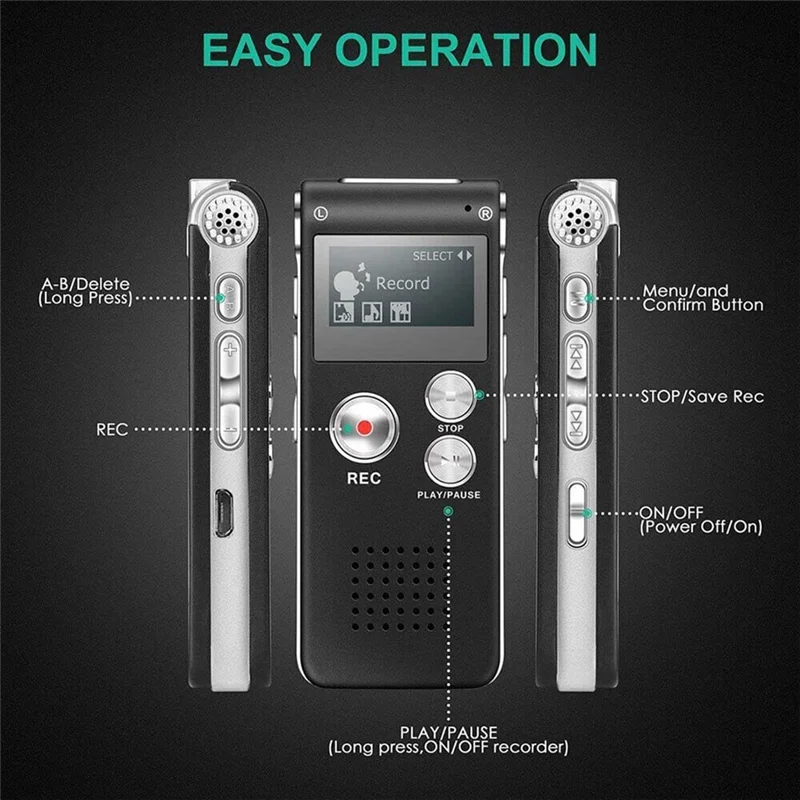 Digital EVP Voice Activated Recorder, Equipamento Paranormal, USB, US, 8GB, Preto