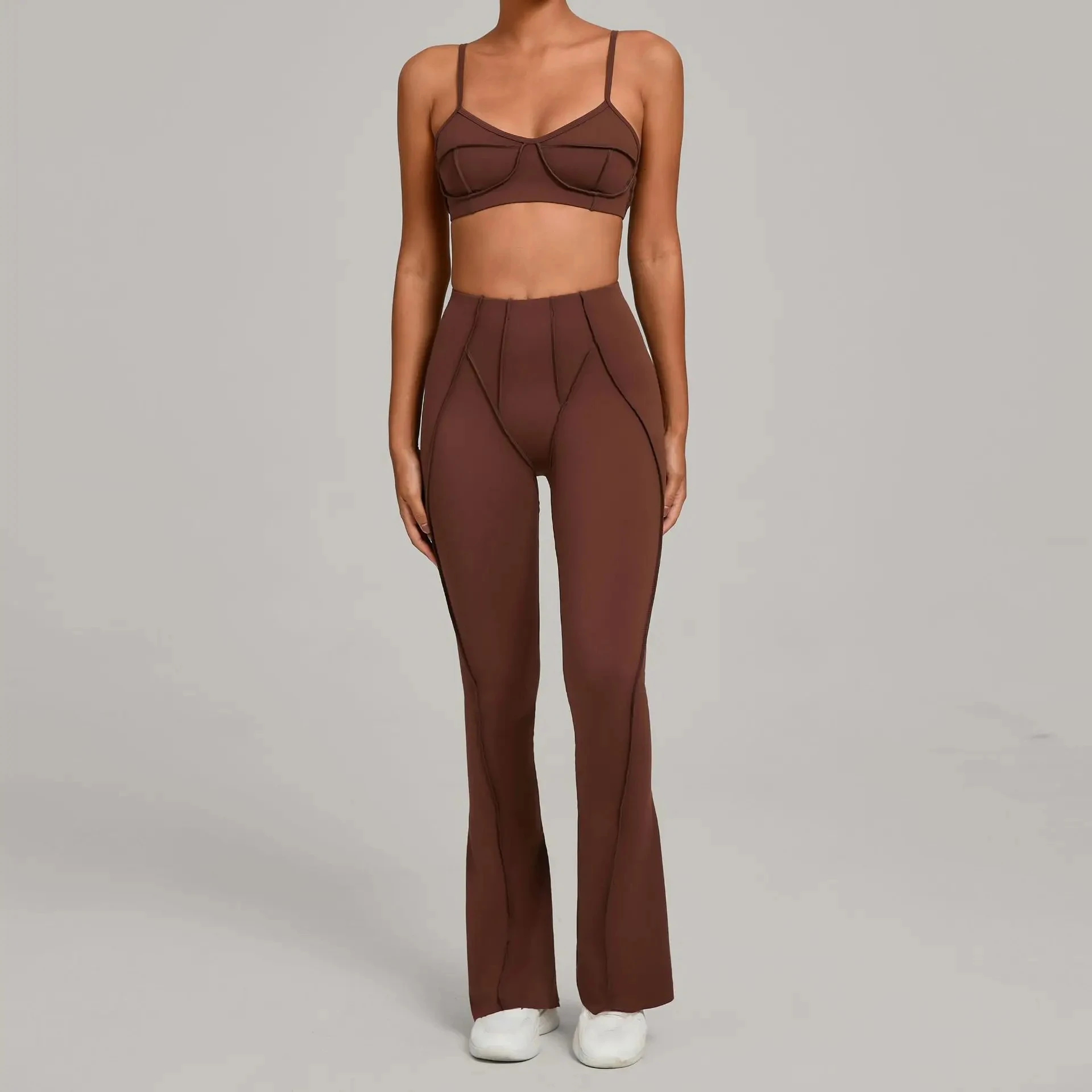 Bezešvé jógové soupravy, sportovní fitness, vysoký pas, tvarující boky, kalhoty s odhaleným zadkem, podprsenka, oblek, cvičební legíny pro ženy - náhled 4