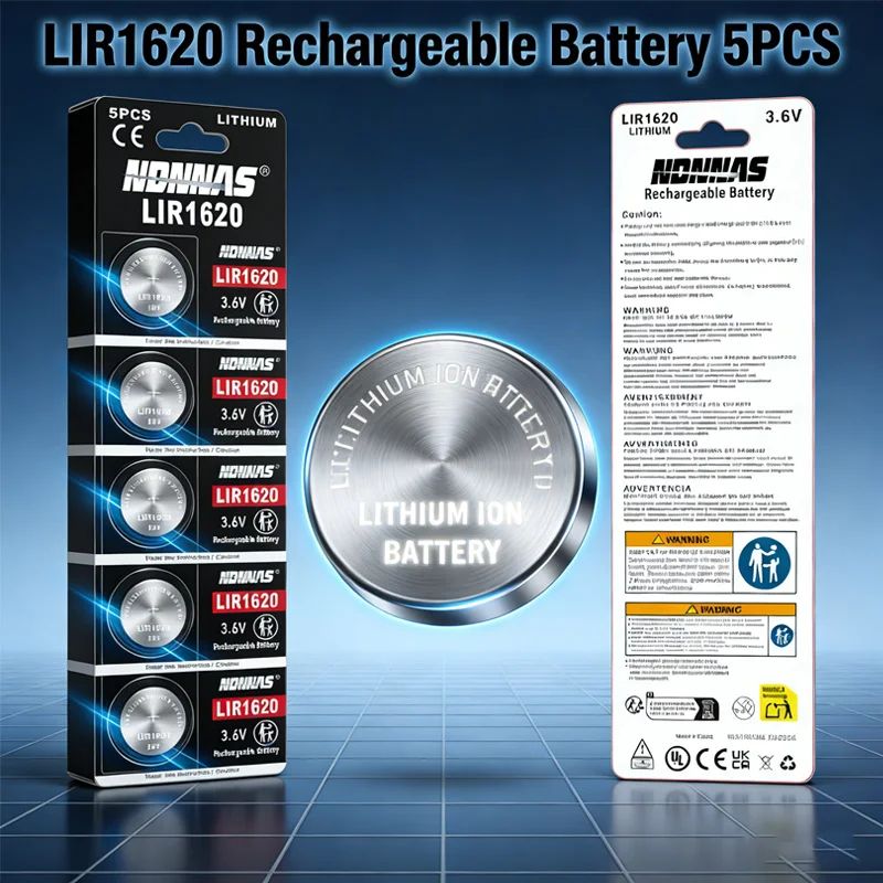 

LIR1620 3.6V 30mAh Rechargeable Button Lithium Battery with USB Charger Cable Equivalent to CR1620 for Car Key Remote Watch