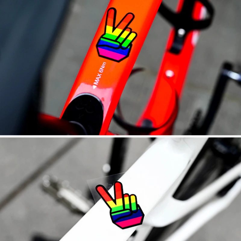 1PC Rainbow Yeah Gesture Bicycle Frame Stickers Waterproof Road Bike MTB Top Tube Helmet Decoration Motorcycle Vinyl Decals