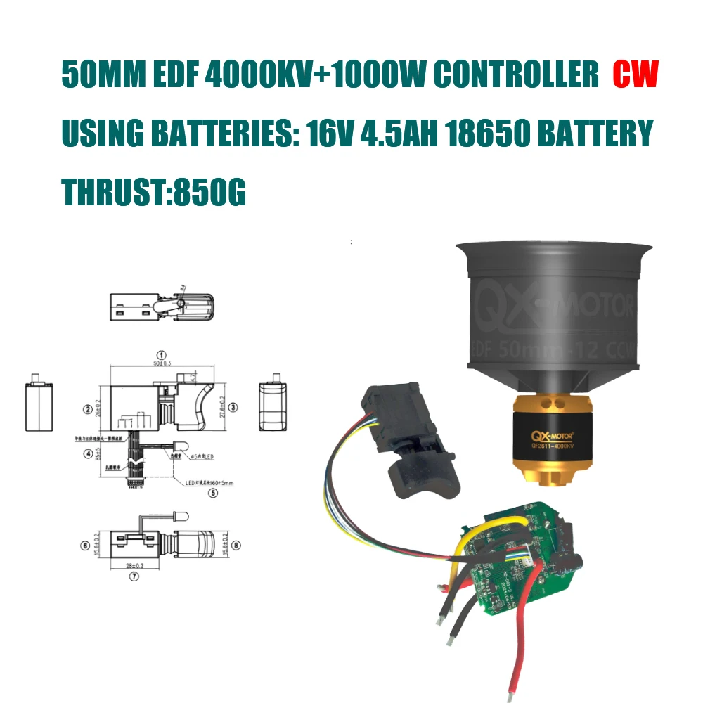 QX-MFLU 50mm QF2611-4000KV (CW et CCW) accessoires d'assemblage de ventilateur violent, peut utiliser des batteries d'avion modèle/batteries industrielles