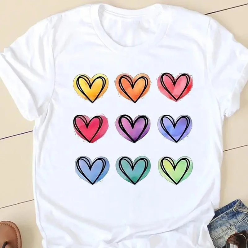 البرتقال الشمس الطيور طباعة تي شيرت أبيض الحد الأدنى نمط هندسي قصيرة الأكمام المرأة ملابس يومية عادية ملابس علوية متعددة الاستخدامات #2