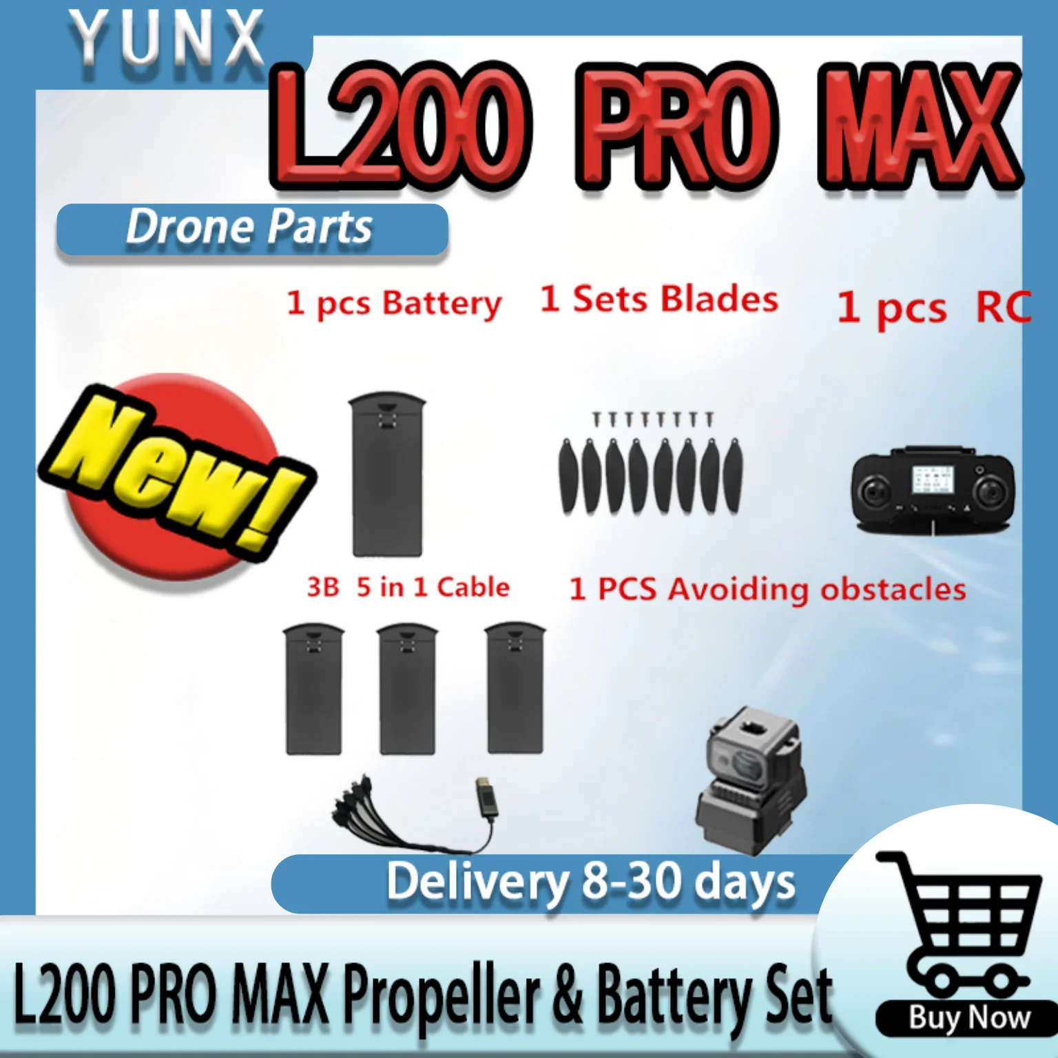 L200 Pro MAX Drone Original 7.4V 1600mAh Battery with Maple Leaf Propeller - Spare Parts Accessory for L200 Pro MAX Drones