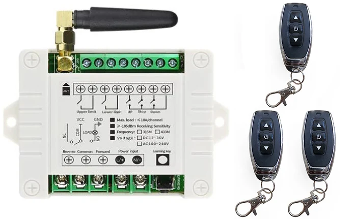 433Mhz RF AC 110V 220V Electric Door/Curtain/Shutters Limit Wireless Radio Remote Control Switch For Forward and Reverse Motors