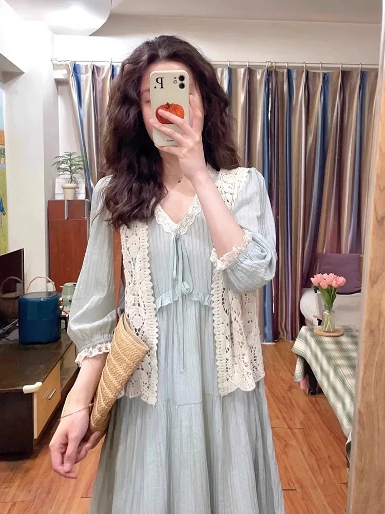 

Plus Size Ele Summer New plus Size Women's Cardigan Dr Set Tea Break Slimming Waist High Waist mid Length A-Line Skirt