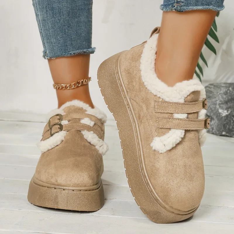 

2025 женские зимние новые модные дизайнерские зимние ботинки с круглым носком, удобные легкие короткие ботинки для прогулок на открытом воздухе с неглубоким носком