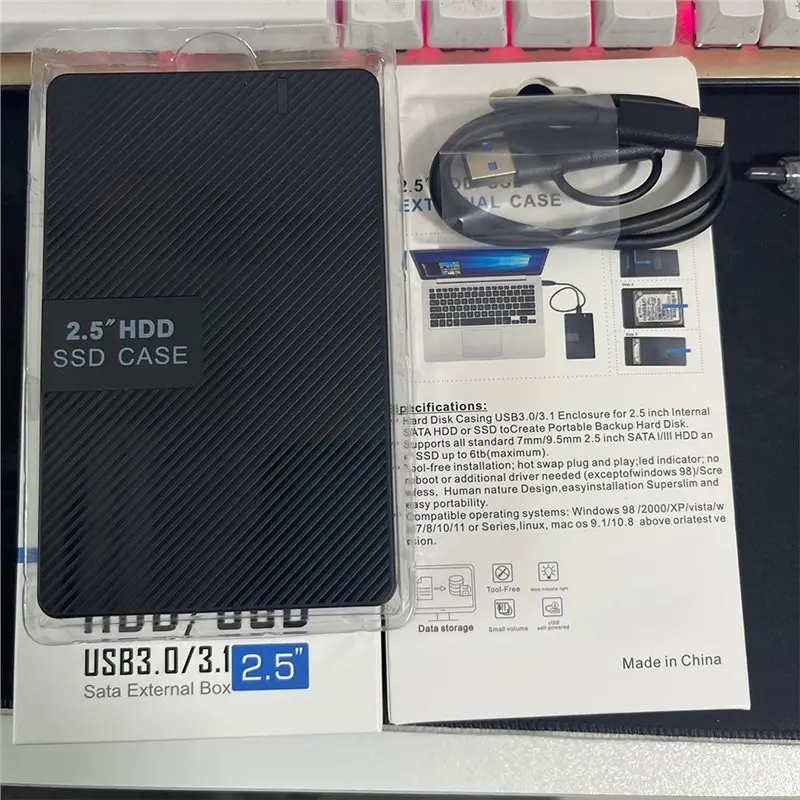 

A92Z External Hard Drive Enclosure USB-C Interface For 2.5" For Sata HDD SSD For Sata