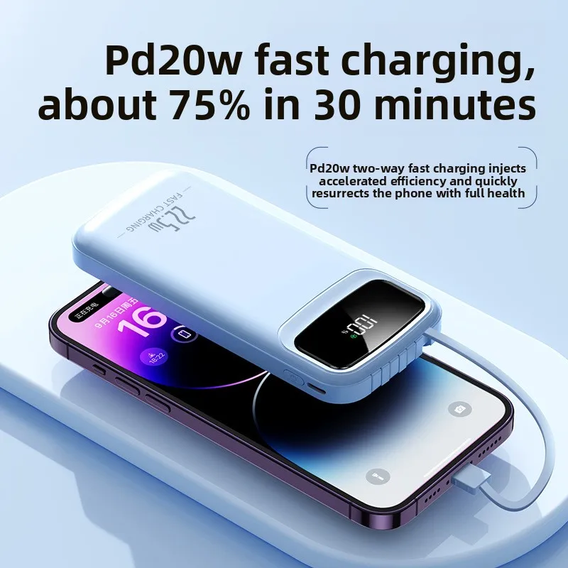 

Портативный внешний аккумулятор большой емкости 20000 мАч, 22,5 Вт, сверхбыстрая зарядка, поставляется с кабелем Power Bank, подходит для большинства электроники