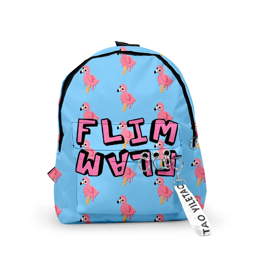 Classic flim flam flamingo Backpacks Boys/Girls pupil School Bags 3D Print Keychains Oxford Waterproof Cute Small Backpacks