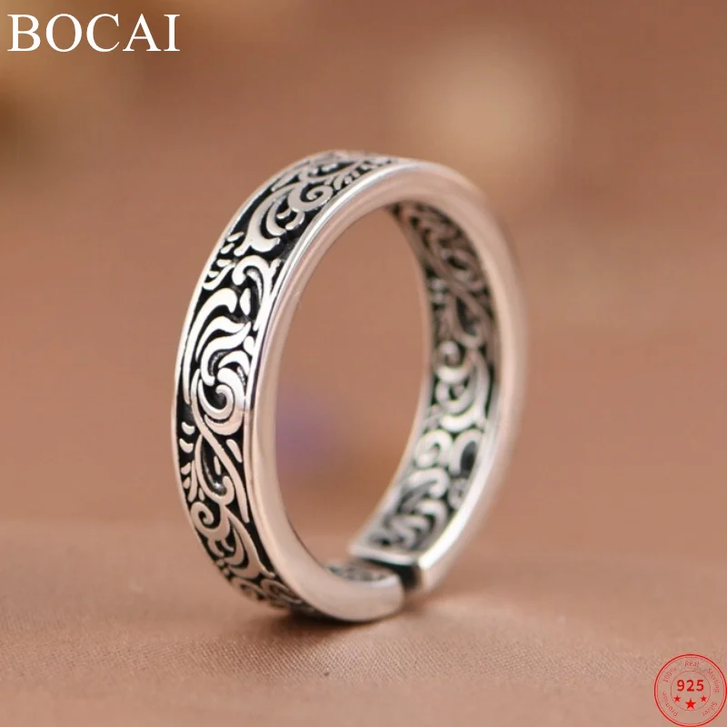 BOCAI S925 Sterling Silver Charms Rings for Men Women New Fashion Eternal Rattan Pattern Punk Fashion Jewelry Wholesale