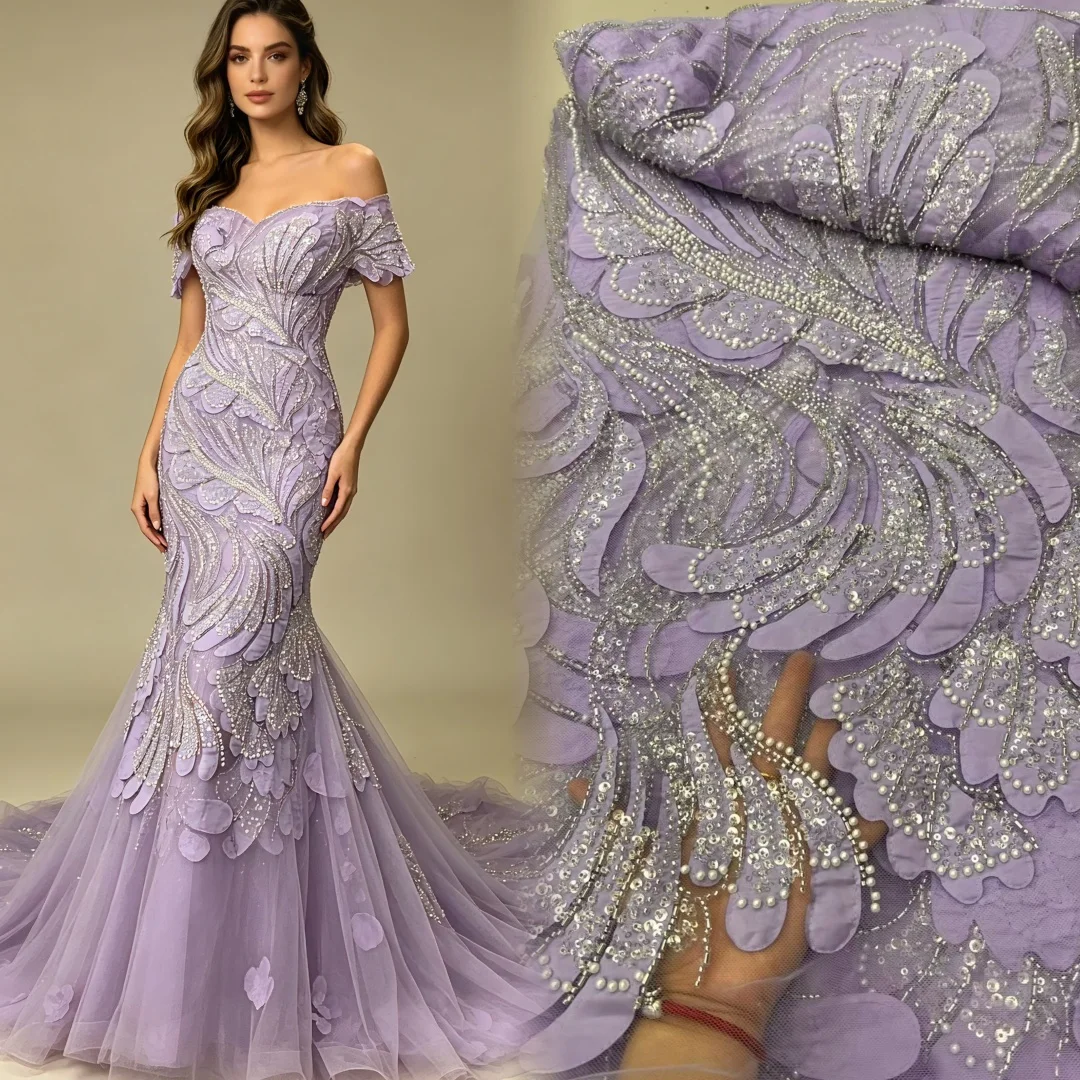 

2026 High Quality Mesh African Sequins Embroidery Beaded Tulle Nigerian Lace Fabrics For Bridal Material Wedding sewing 5 Yards