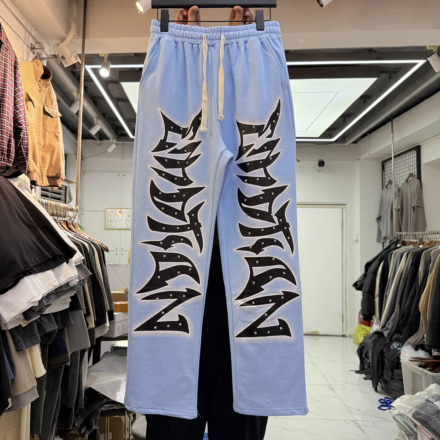 

Ретро Fiti с буквенным принтом и стразами, повседневные брюки, свободные прямые широкие спортивные штаны для мужчин и женщин