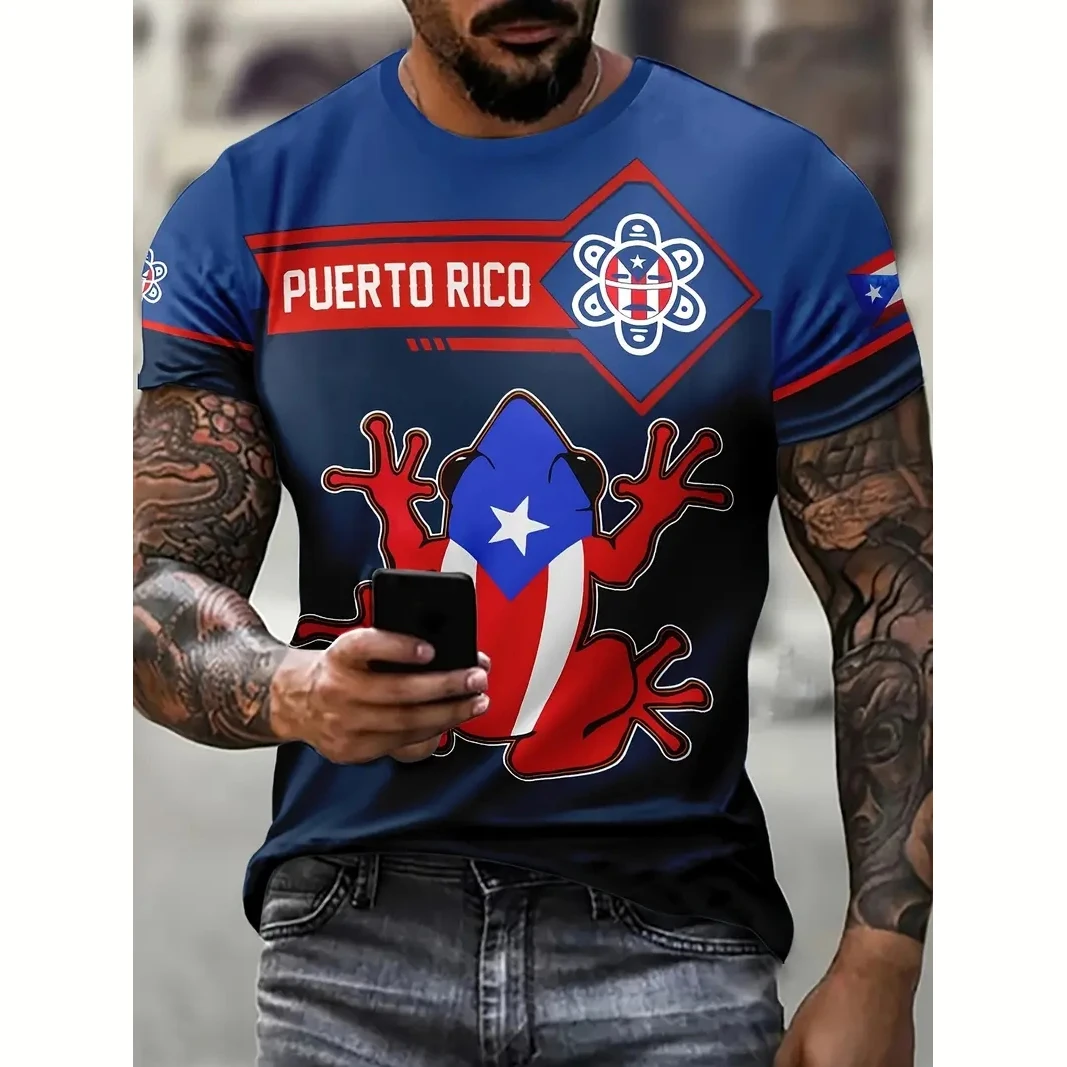 Puerto Rico Men\'s T Shirt Summer Fashion Short Sleeve Top Flag Pattern Print T-Shirt Oversized Clothing Crew Neck Pullover