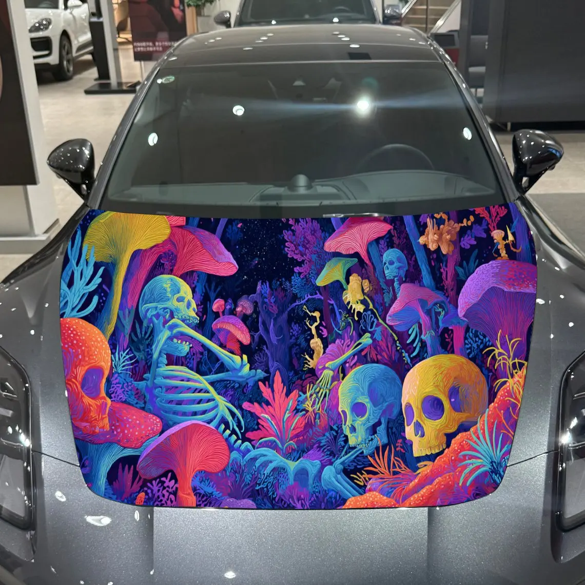 

Colorful Skulls and Strange Forest Auto Cover Sticker, Waterproof and Self-adhesive Car Hood Decal, Auto Vinyl Wraps, Cool Car E