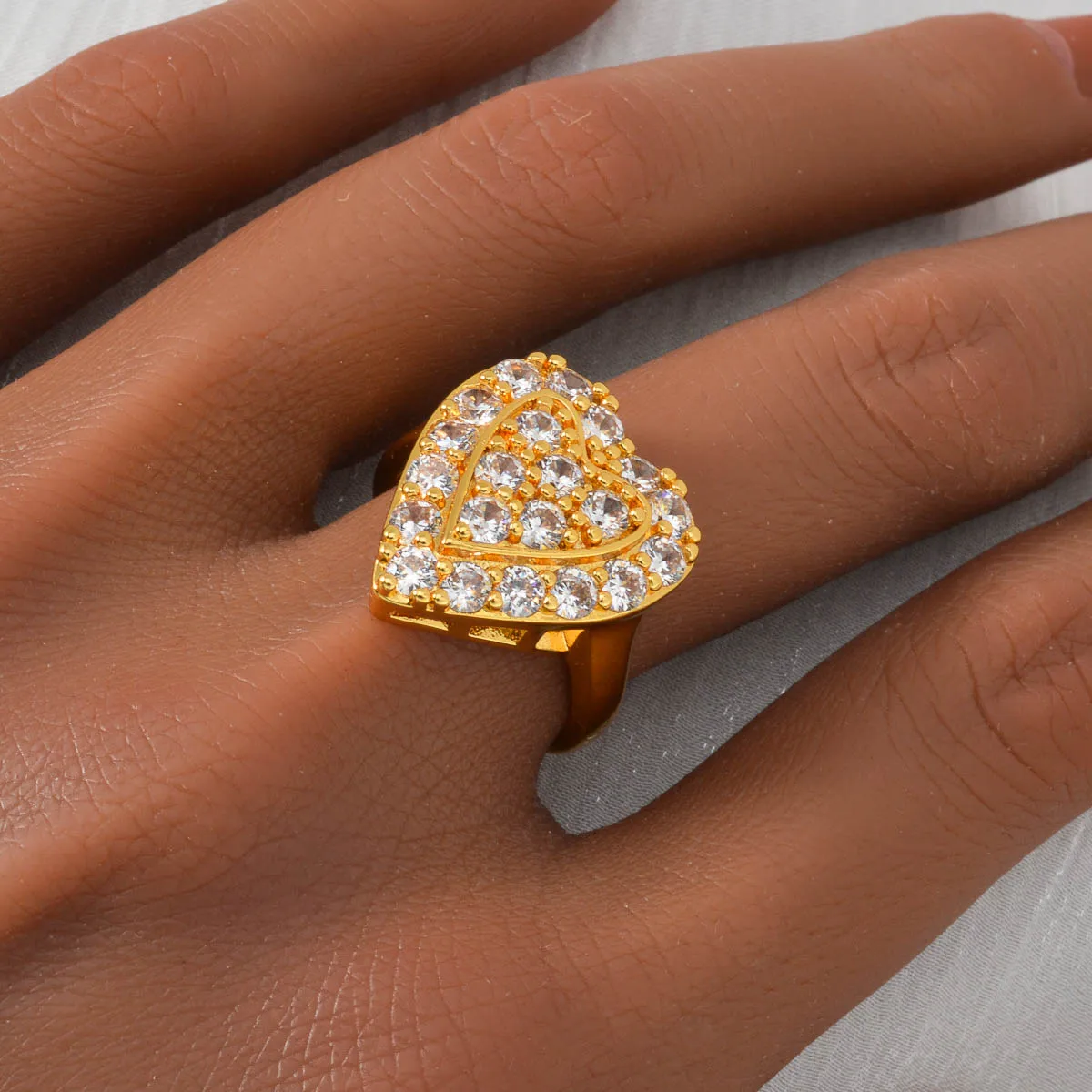 

Gold Plated Double Heart Crystal Ring Party Glam Millennium Y2K Style Daily Sparkling Jewelry for Women Fashion Gift Birthday