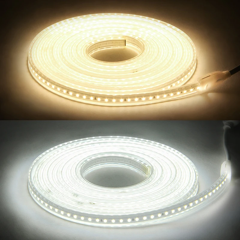 220V LED Strip Light High Brightness 5050 Flexible Led Lights Outdoor Waterproof Garden Kitchen Led Lamp with EU Plug and Switch