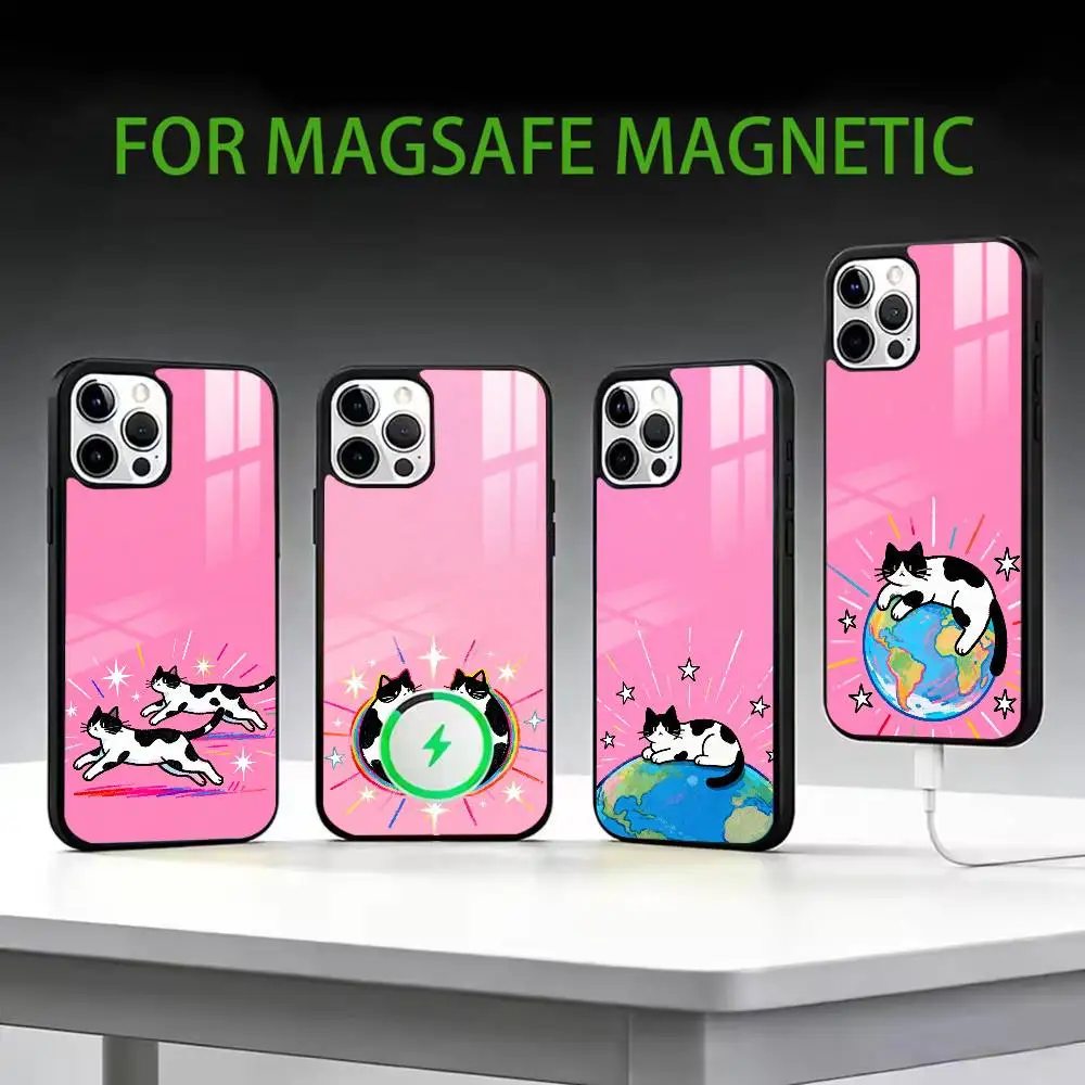 

Cute Black and White Cat Phone Case For iPhone17,16,15,14,13,12,11 Plus,Pro Max Magnetic For Magsafe Wireless Charging