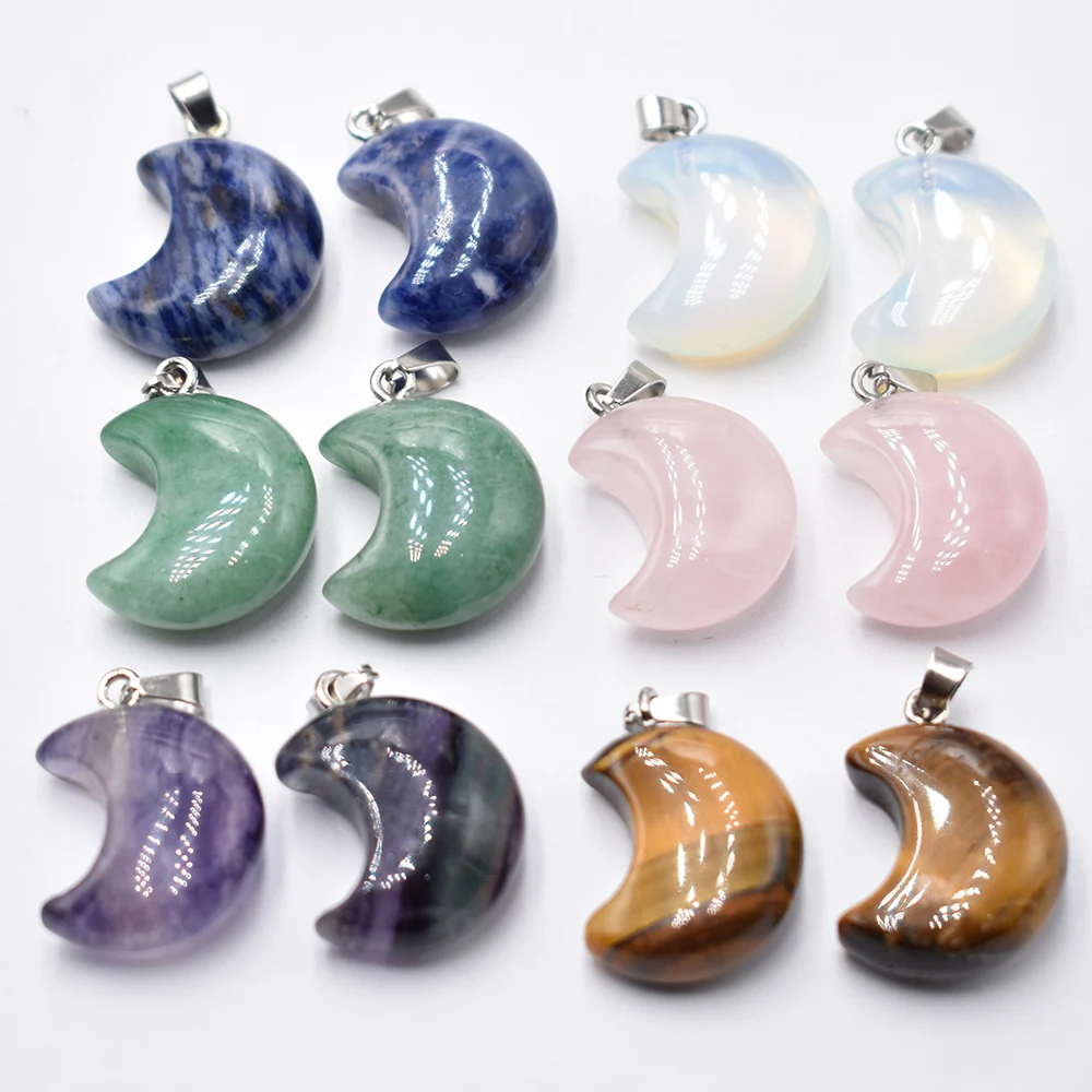 Wholesa 12 Stück/Set Natürlicher Tigerauge-Stein Rosenquarz-Anhänger Mondform Halskette Schmuckherstellung DIY Geschenk für Frauen Kostenloser Versand – Detail 1