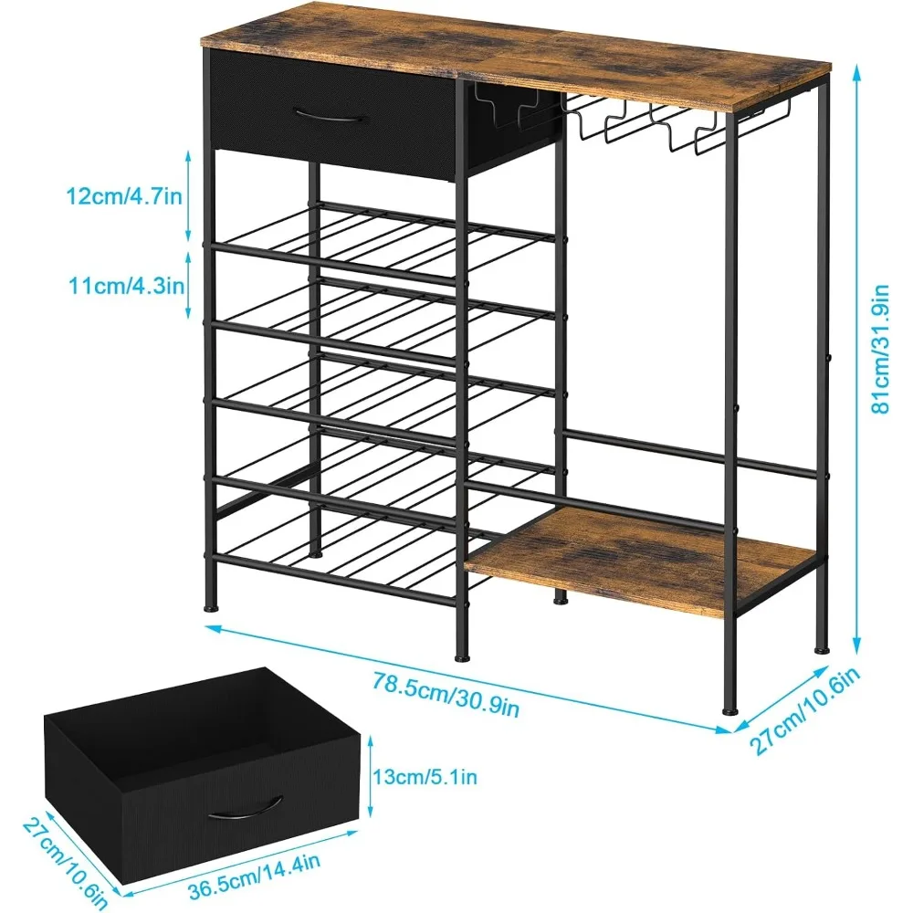 Freestanding Wine Bar Cabinet with Glass Holder, Multi-Functional Storage for Kitchen, Dining Room & Living Room