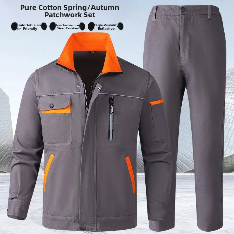 

Утолщенный рабочий костюм из чистого хлопка для мужчин, осенне-весенний, с защитой от ожогов, износостойкий, для авторемонта и сварки