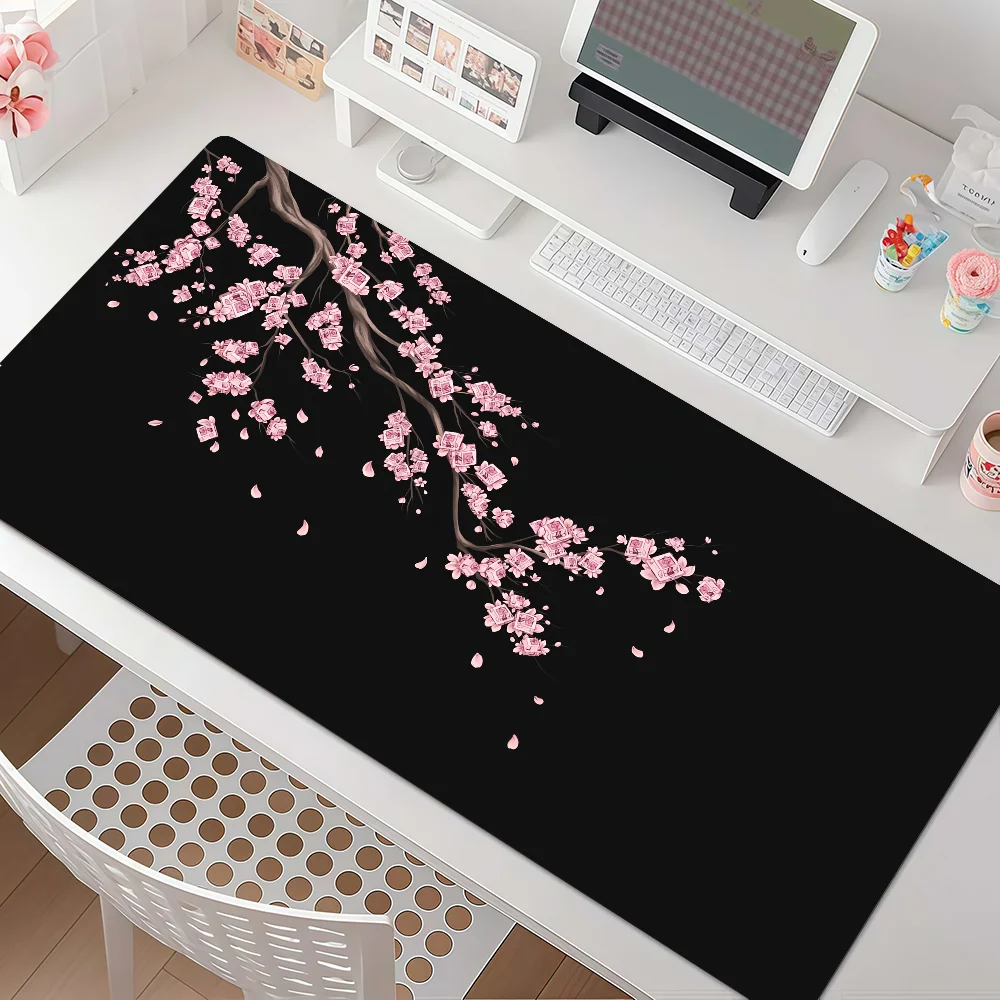 Elegant Cherry Blossoms in Japan Mouse Pad Large Non-Slip Waterproof Mat Stitched Edge Keyboard Pad for Gaming Daily Office