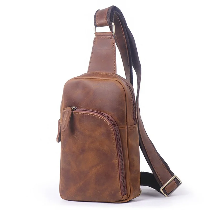 

Nesitu Highend Vintage Brown Top Grain Genuine Crazy Horse Leather Women Men Chest Messenger Bag Cowhide Phone Purse M30011