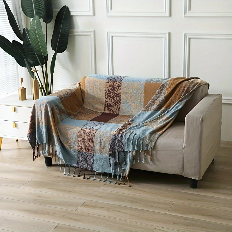 

Bohemian Fringe Shawl Blanket - Reversible Jacquard Throw for Bed, Sofa & Chair - All-Season Soft Decor