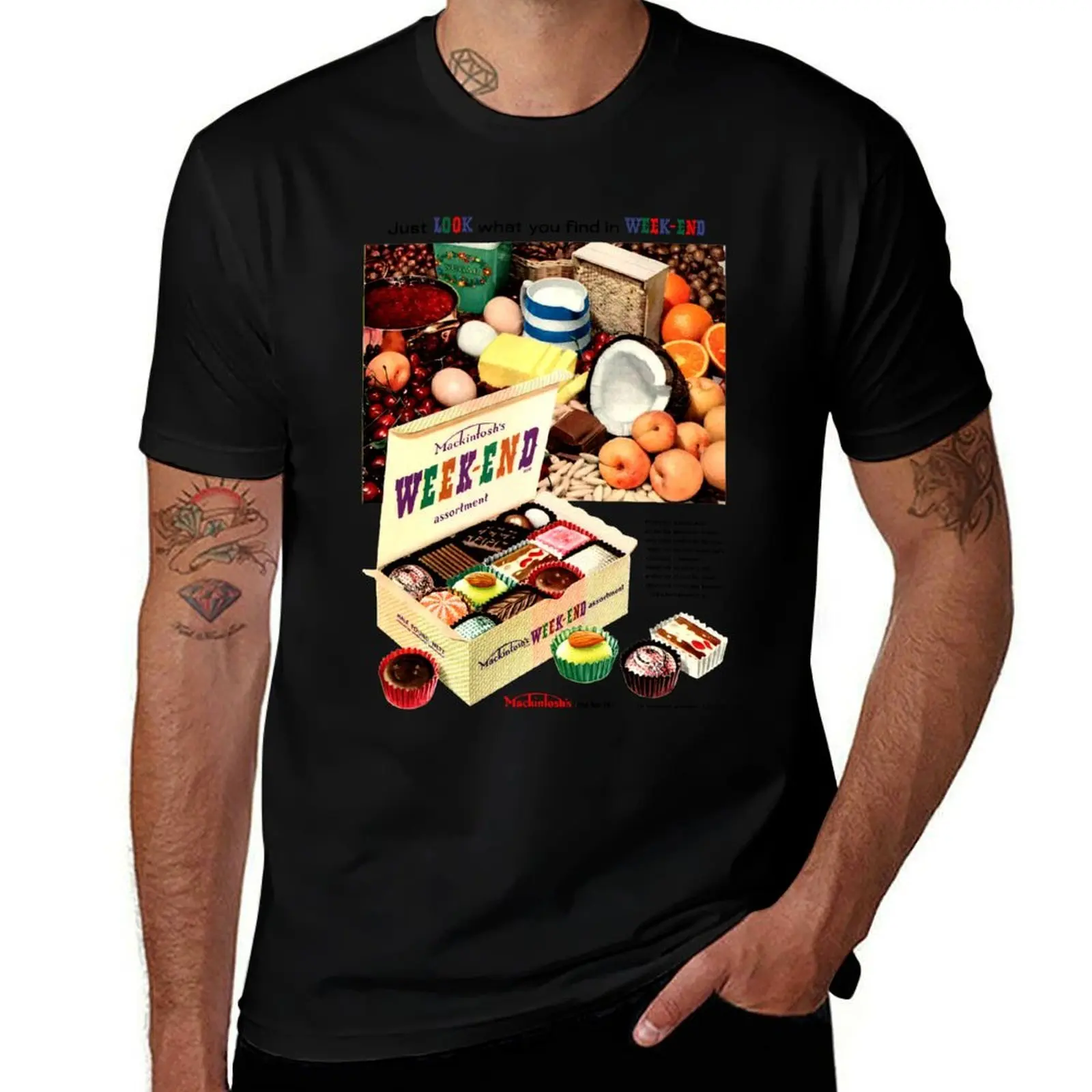 MACKINTOSH'S WEEK-END CHOCOLATES - ADVERT T-Shirt Simple Line Art Print Tee T-Shirt