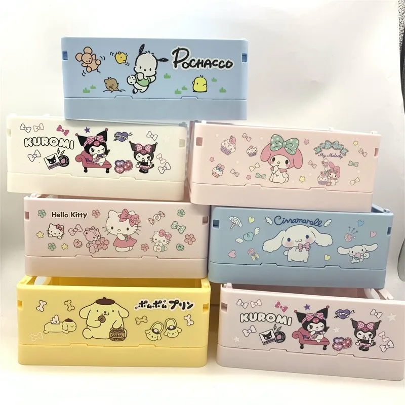 

Kuromi Storage Box My Melody Cartoon Cute Characters Plastic Folding Overlapping Desktop Rack Cosmetics Miscellaneous Storage