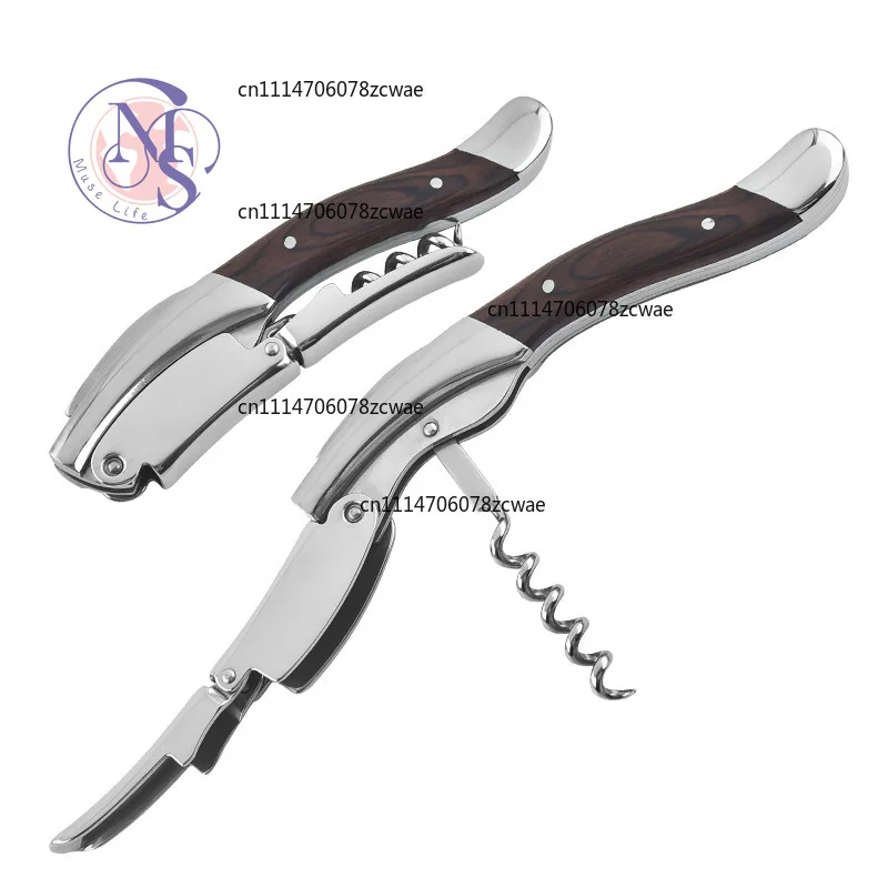Creative Stainless Steel Wine Opener with Solid Wood Handle, Beer Opener, Bar Tools, In Stock
