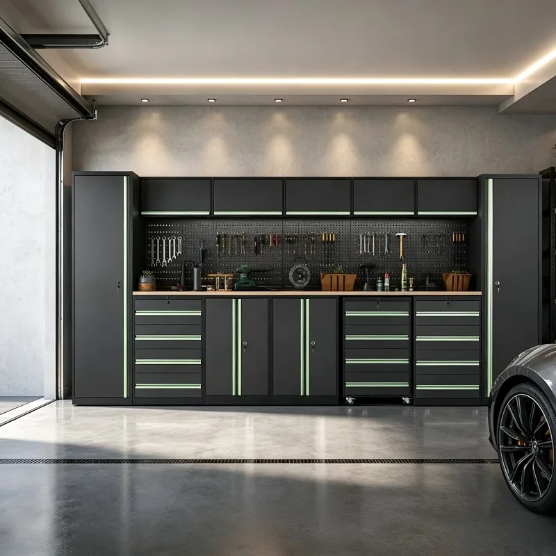 Professional Modular Garage Cabinet System Heavy Duty Steel Workshop Storage Workbench With Mobile Rolling Tool Cabinet