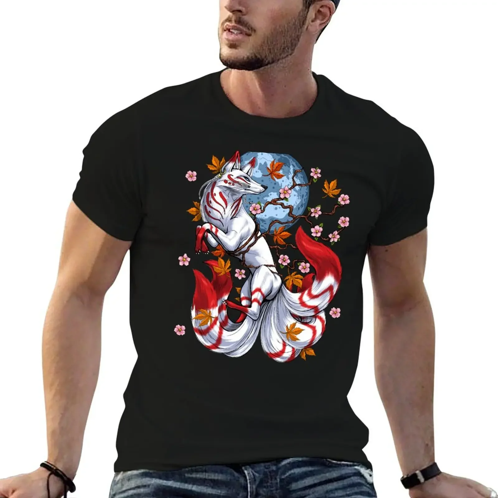 

Japanese Fox Kitsune T-Shirt vintage t shirts anime tshirt sublime cute tops clothing for men