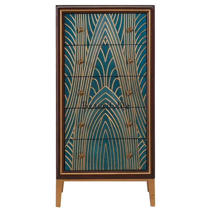

lAmerican Light Luxury Living Room Entrance Side Cabinet Solid Wood Bedroom Storage Drawer Storage Cabinet
