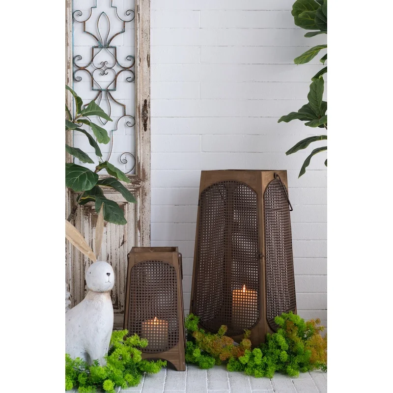 

Weathered Brown Lanterns with Arched Legs and Mesh Design, 14x14x29.5" & 9.5x9.5x17.5"