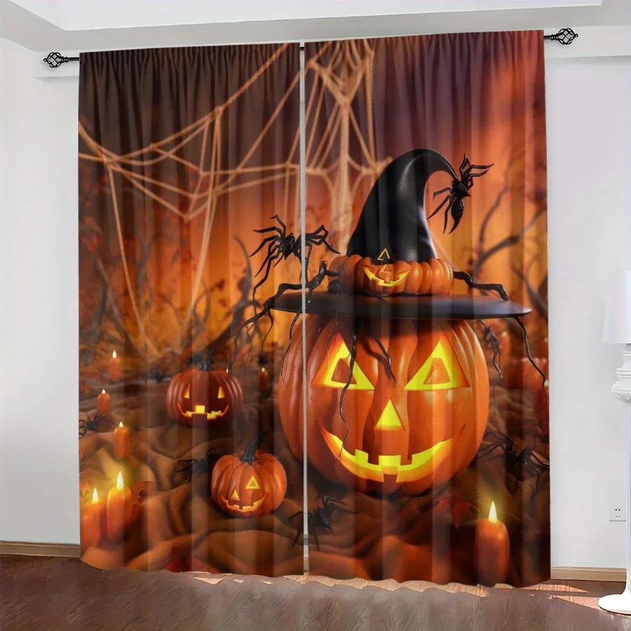 2PCS Digital Printed Curtains, Spooky Bat Pattern, Elegant Light Filter Style Rod Pocket Drapes for Bedroom Living Room Decor