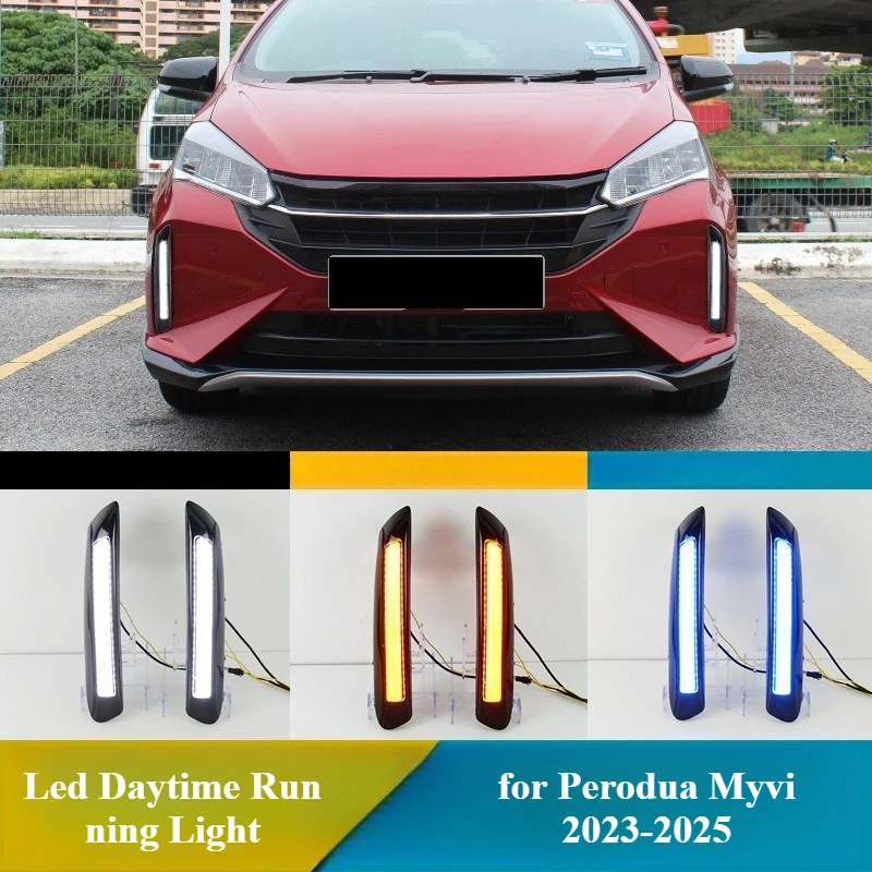 

For Perodua Myvi 2023 2024 2025 Car Led Daytime Running Light Front Bumper Fog Lamp with Dynamic Turn Signal DRL 12V Daylight