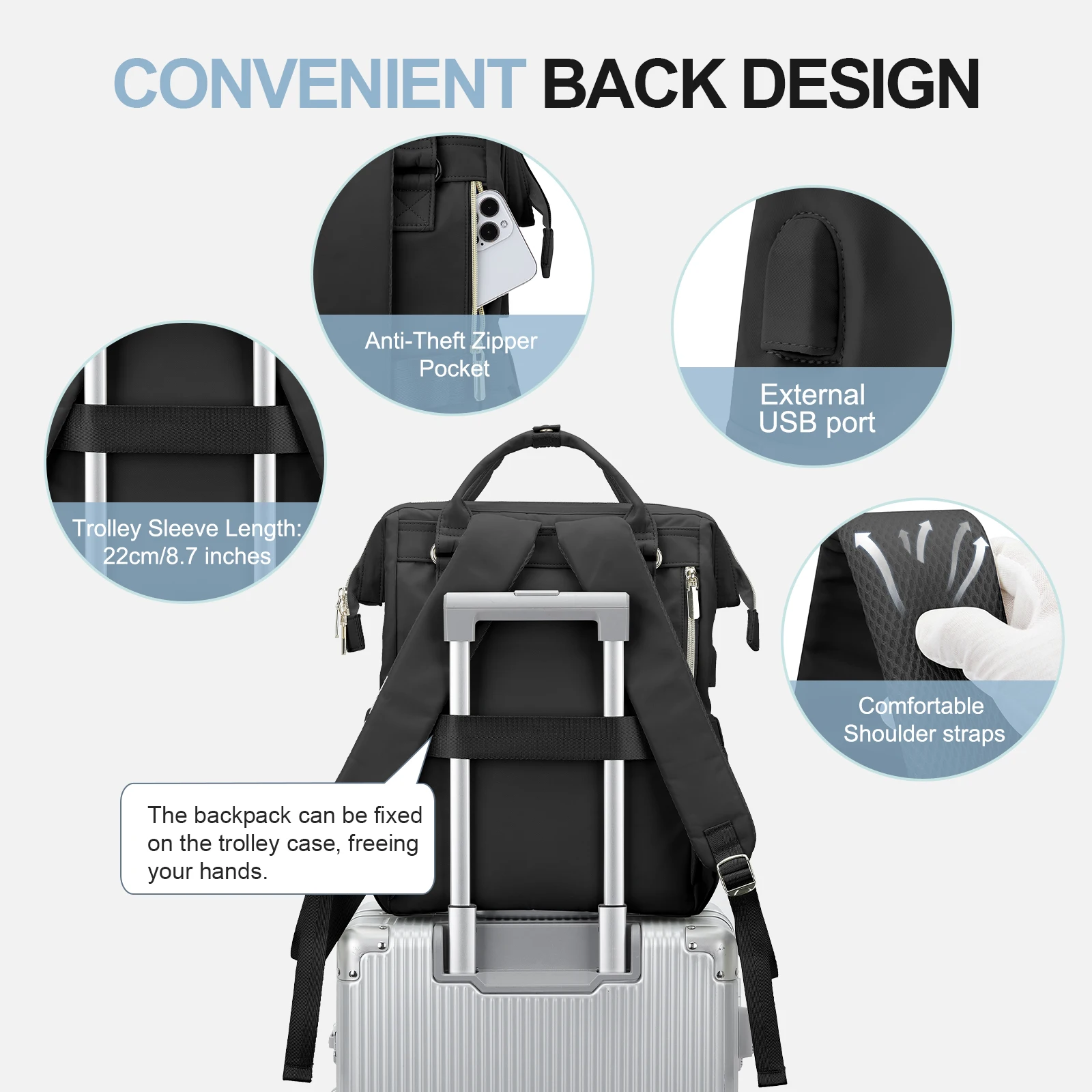 Laptop Backpack for Women Water Resistant Travel Work Backpacks Purse Stylish Business Teacher Nurse Computer Bag with USB Port