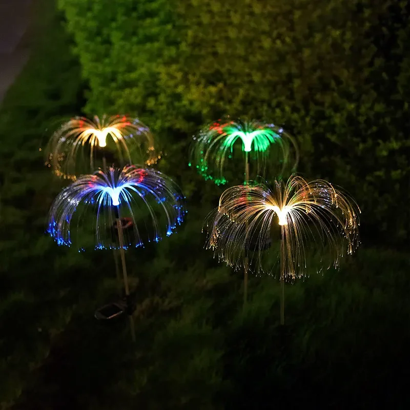 Lámpara de medusas de fibra óptica, luz Solar creativa, decoración de Ambiente de jardín, linterna de jardín, lámparas de césped impermeables para exteriores