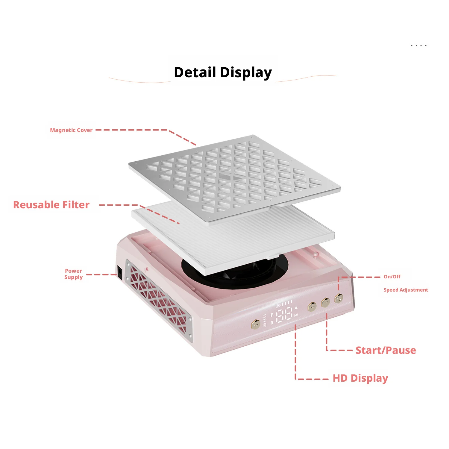 Professional Salon Set Kit Nail Art Desk Table HEPA Filter Digital Screen Rechargeable Nail Dust Collector EG Plastic 110v-240v