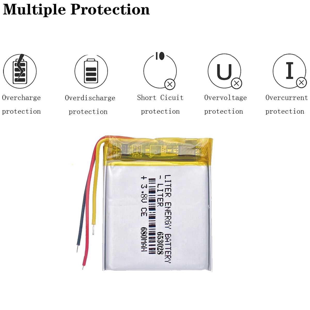 3 خطوط 3.8 فولت 680 مللي أمبير 653028   بوليمر ليثيوم أيون / بطارية ليثيوم أيون للعبة، بنك الطاقة، نظام تحديد المواقع الهاتف الخليوي، مكبر الصوت