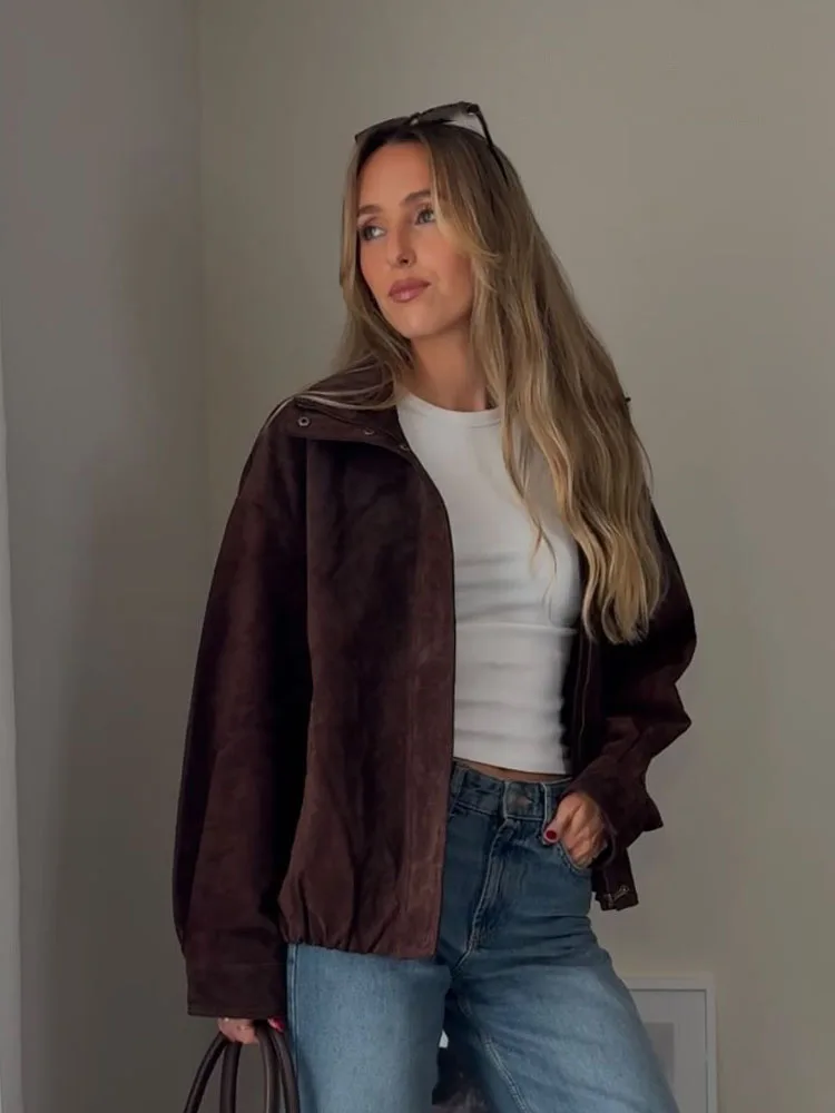 

HH женские осенние повседневные короткие куртки с высоким воротником и карманами на молнии с длинными рукавами, женские свободные элегантные пальто в уличном стиле