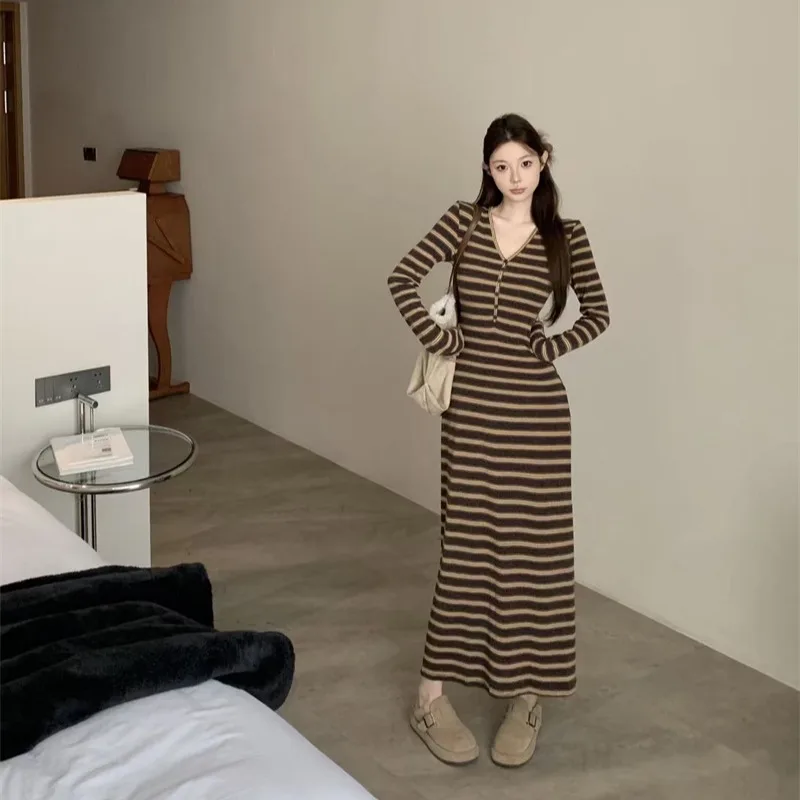 Ele longo sve v-ne listra dr camada base de emagrecimento envoltório em torno da saia outono inverno novo sle sexy t dr