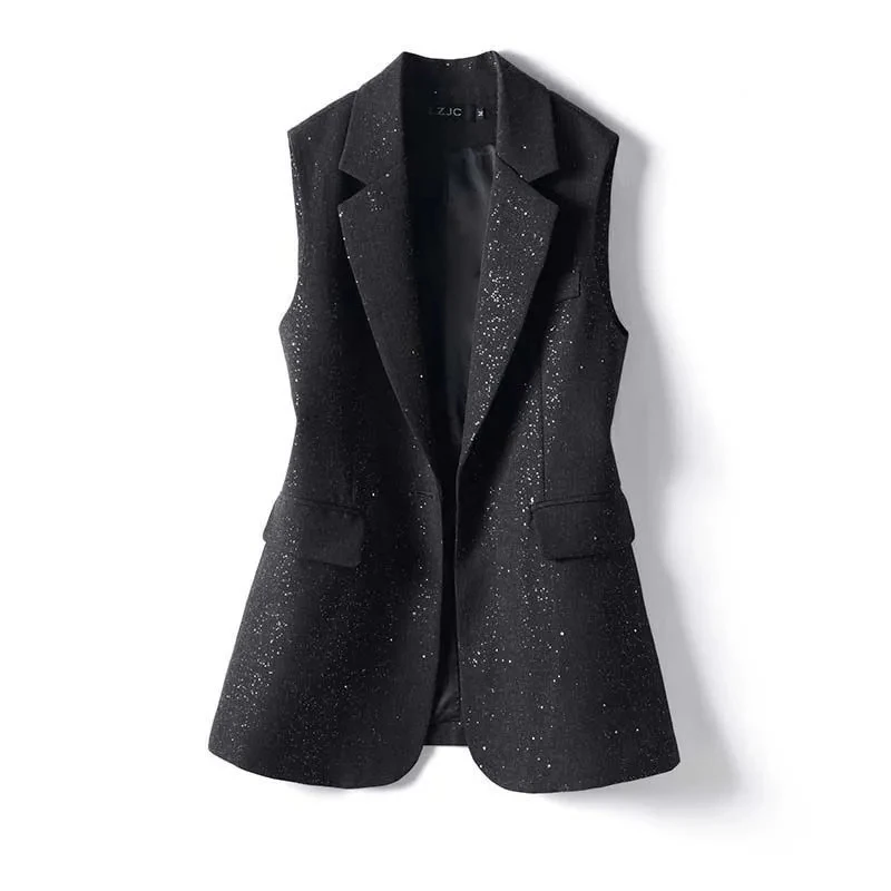 2026 New Fashion Sequined Suit Vest Women's  Autumn Joker Temperament Sleeveless Blazer Waistcoat Coat Female Jacket Tops