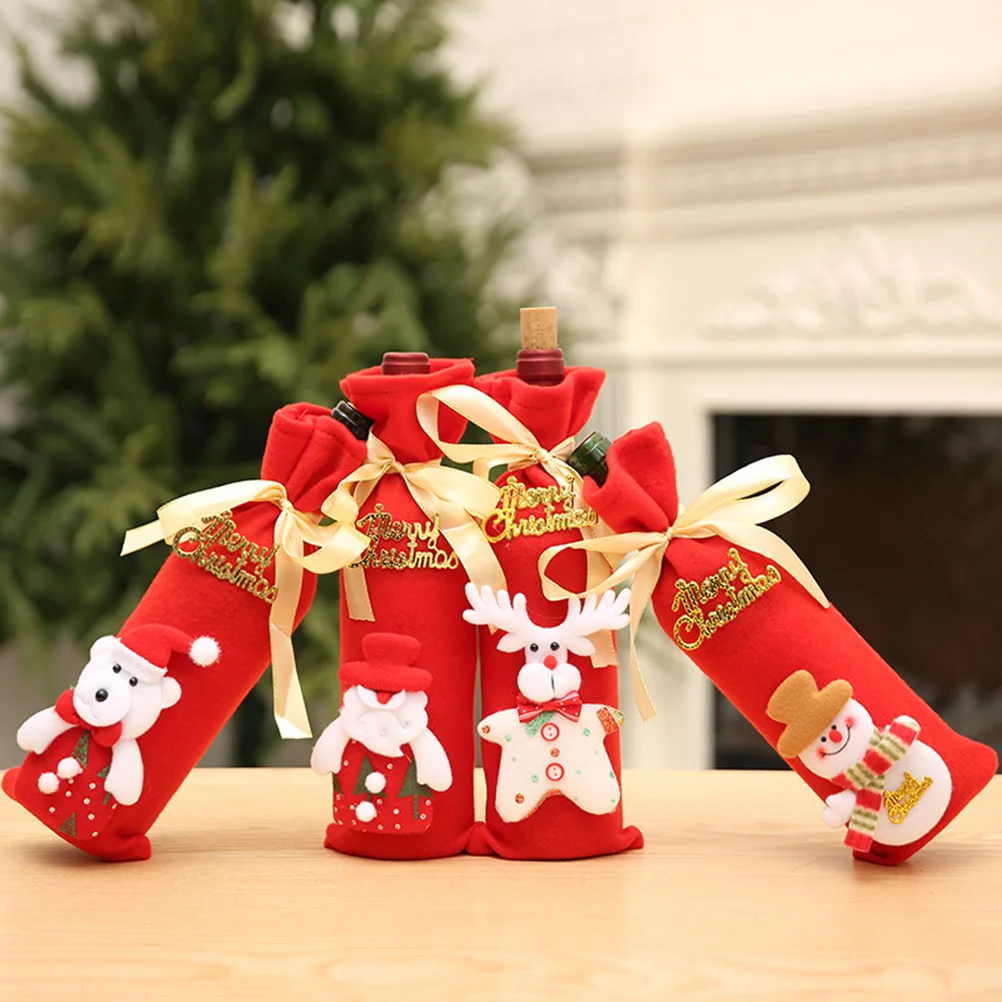 

4Pcs Wine Bottle Cover Christmas for Holiday Dinner Decor Festive Table Decoration Xmas Cover