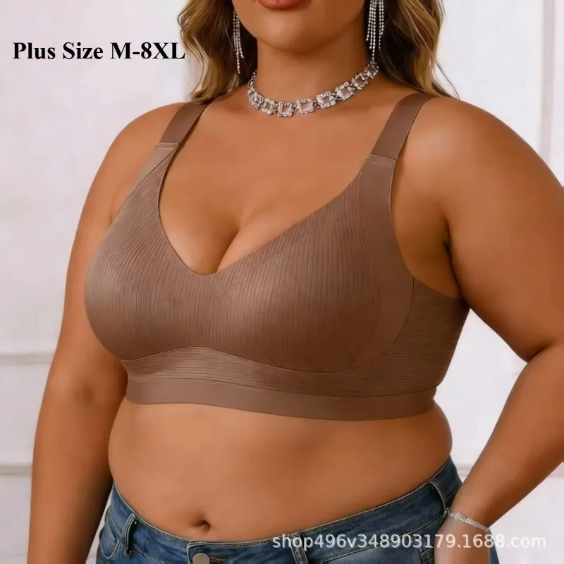 M-8XL 플러스 사이즈 여성용 풀 커버리지 미니마이저 처짐 방지 사이드 스무딩 무선 심리스 와이드 밴드 브라 통기성 데일리 브라 썸네일 2