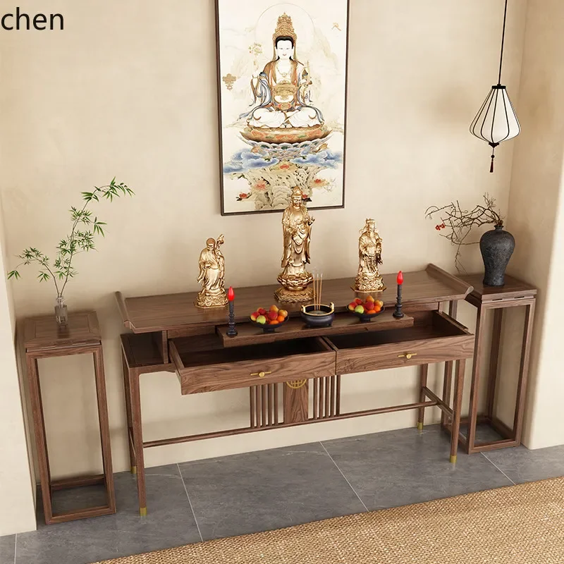 r5.21 Solid Wood Home New Chinese Style Buddha Table Modern Simple Living Room Offering Table Black Walnut Wood Altar Table
