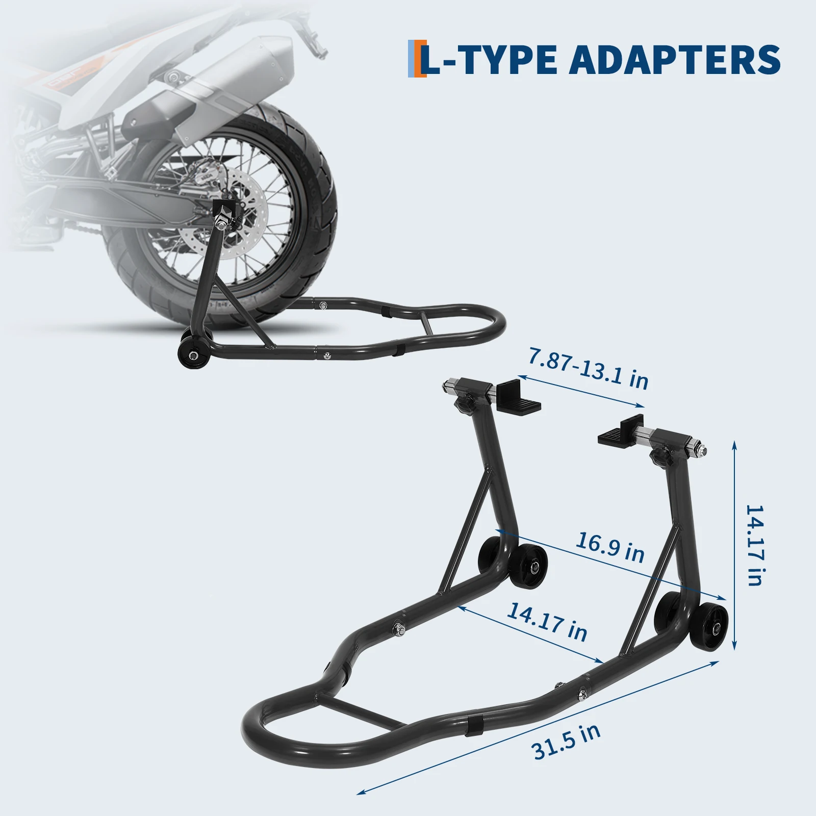 2pcs Motorcycle Front Rear Wheel Stand, Heavy Duty Adjustable Paddock Stands with 900lbs Capacity, Universal L-Type & Pronged Lift Jack with Casters for Dirt Bike & Sport Bike Maintenance