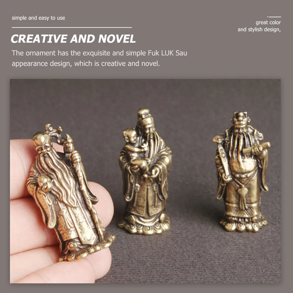 

3pcs Retro Desktop Decor Brass Figurines Immortal Home Office Ornaments Vintage Accessories Durability Craft