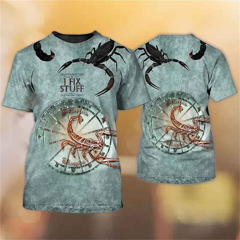 Vintage Animal Graphic T-shirts For Men Tiger/Scorpion Print Tee Shirt Street Casual Men's Oversized Men Clothing O Neck Tops