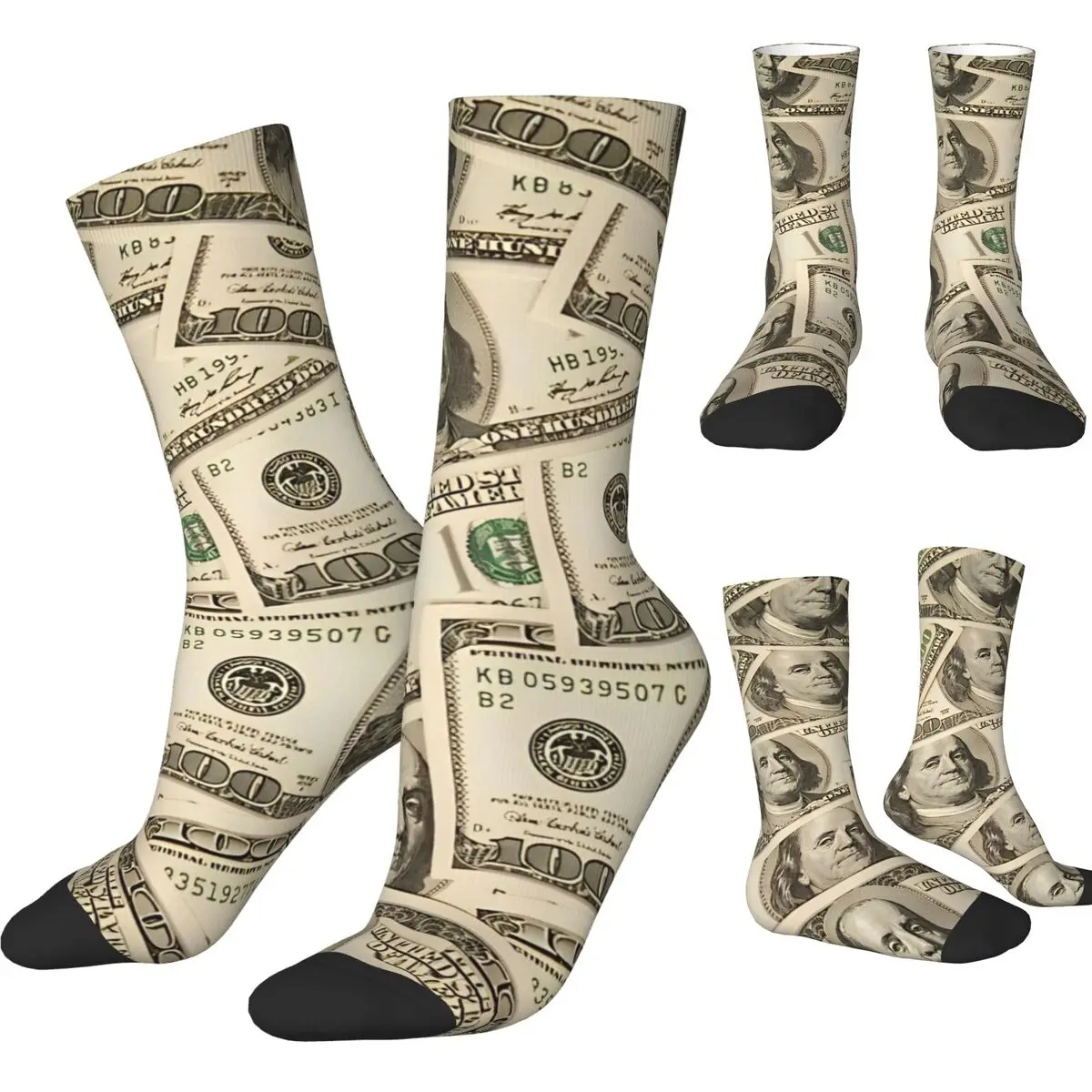 One Hundred Dollar Bills Socks American currency bank notes Casual Stockings Autumn Anti Sweat Unisex Men Socks Breathable Socks